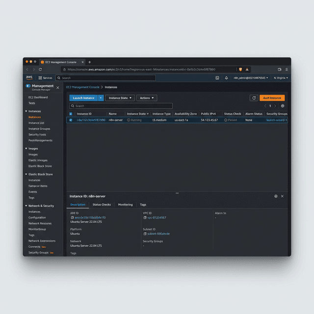 AWS EC2 Dashboard with n8n instance