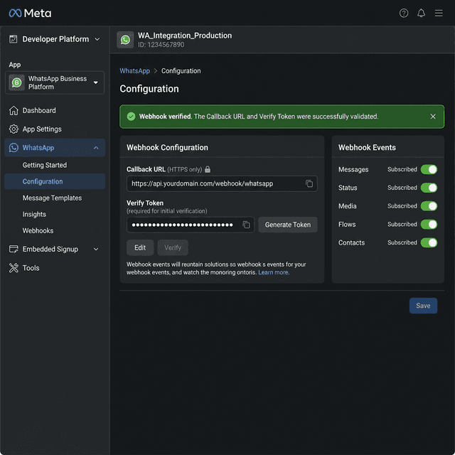 Meta Developer Portal Webhook Configuration